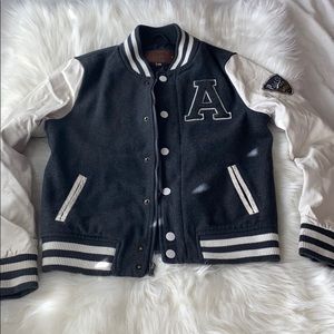 Grey and white lettermans jacket foe leather